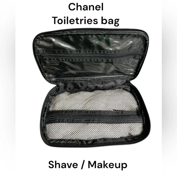 385. Allure Chanel black toiletries zipper bag w box